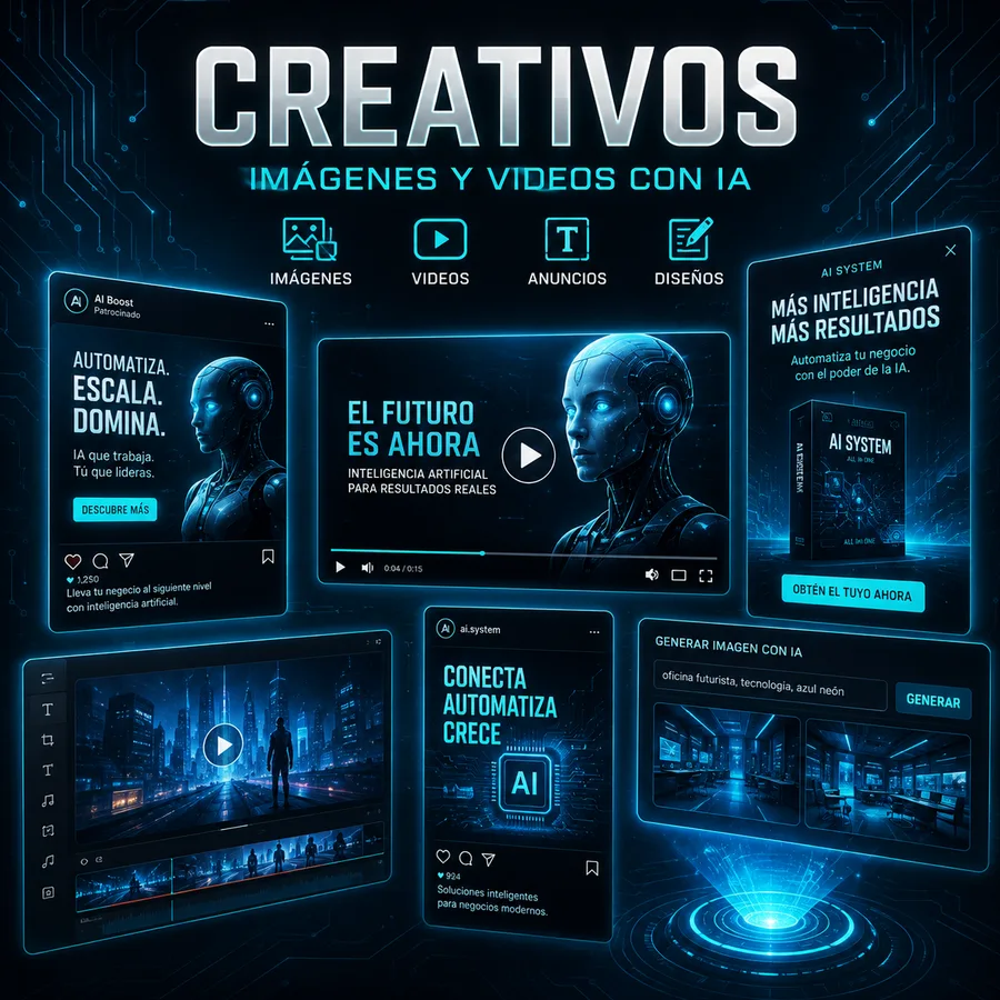 Imágenes y videos generados con IA para anuncios.
