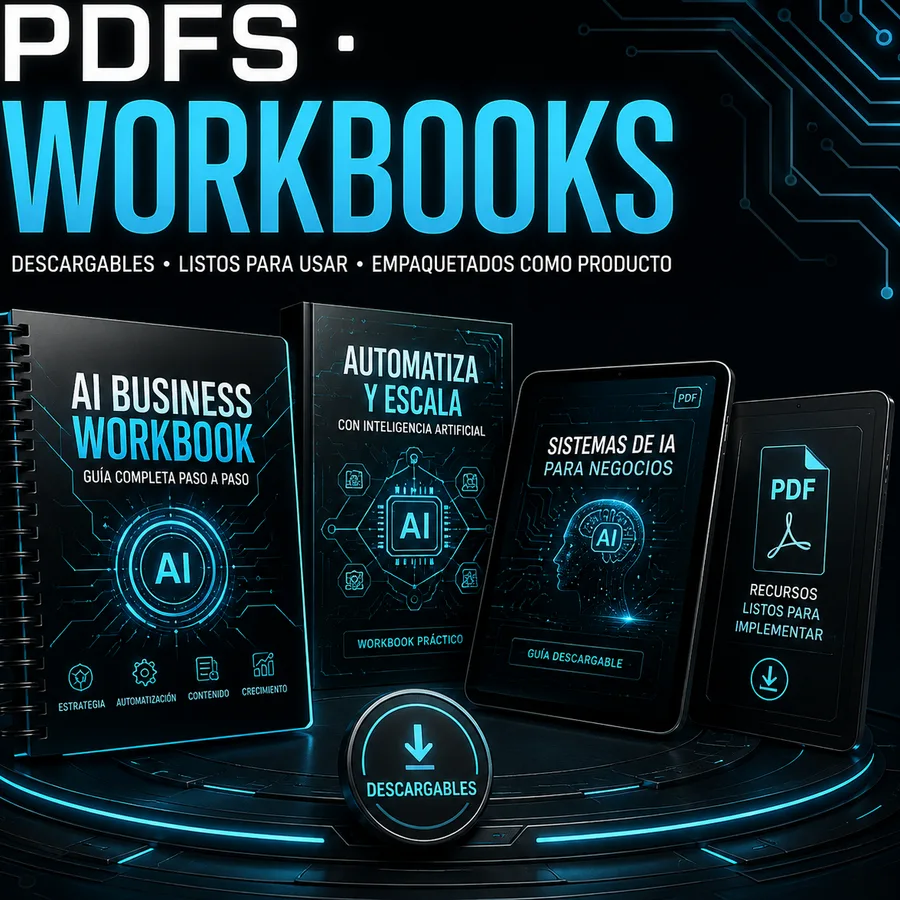 Libros de trabajo y PDF descargables empaquetados como producto.